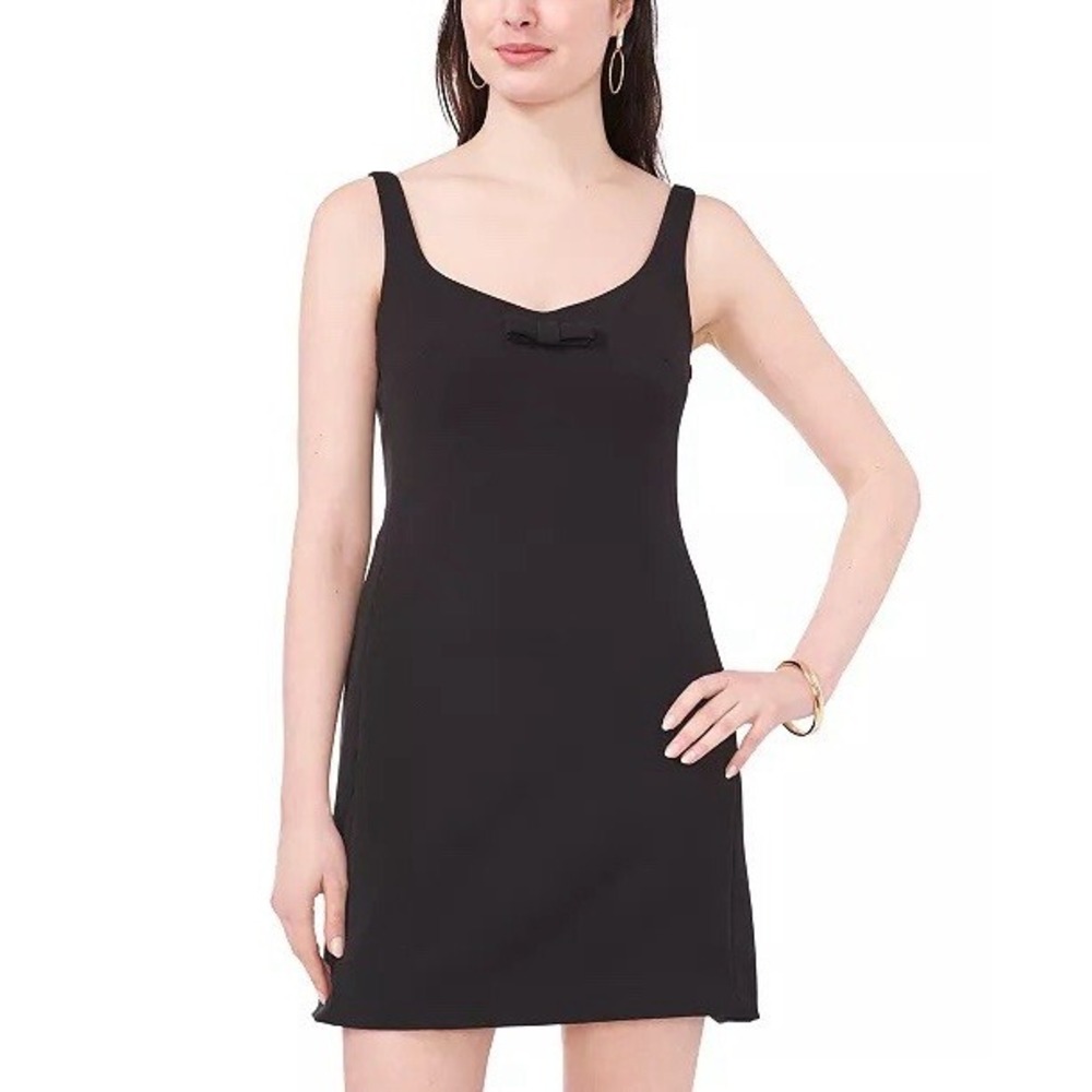 NWT CeCe Women's Dress Sweetheart Neck Bow Trim Sheath‎ Sz 10 Black